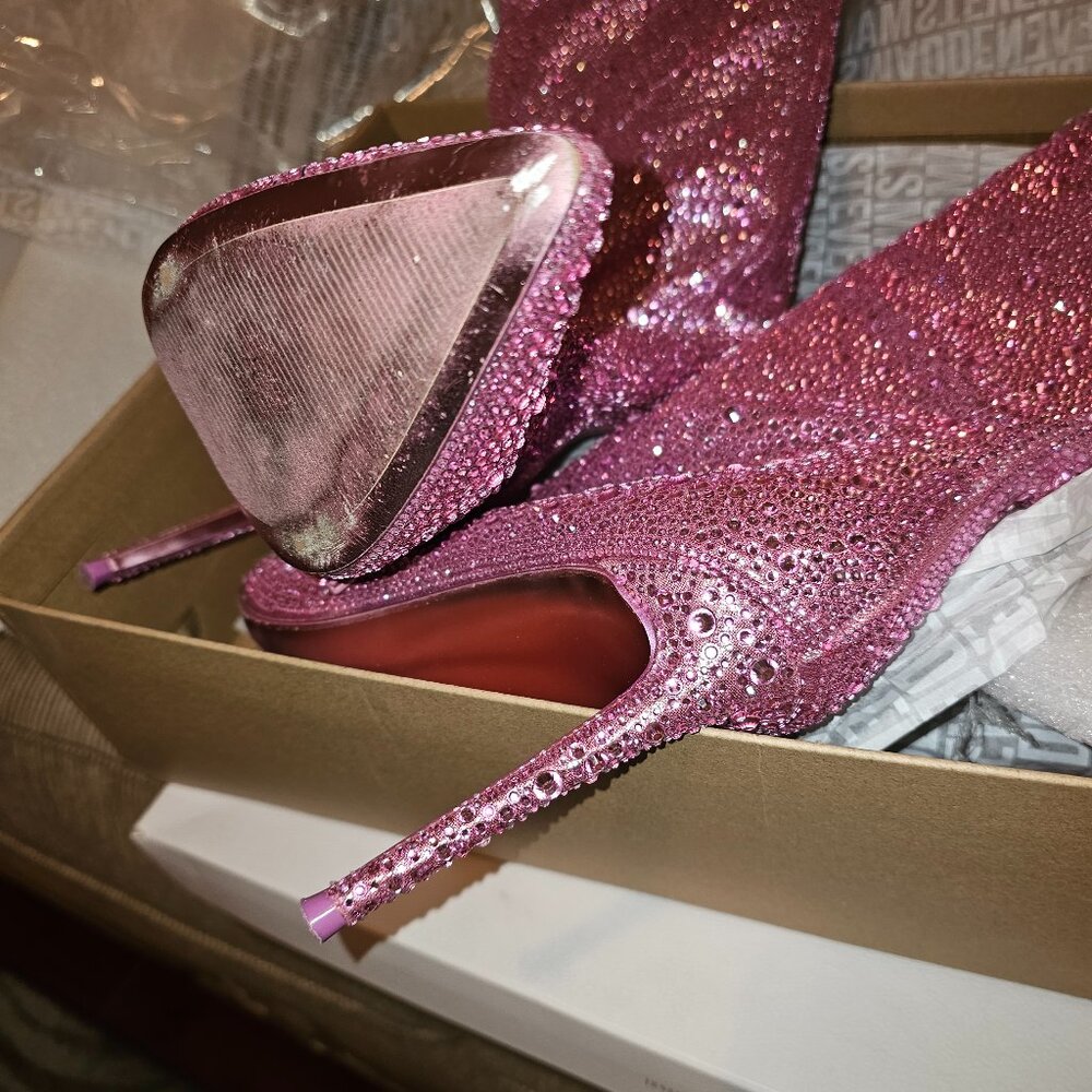 Steve Madden Vivienne Pink Rhinestone OTK Boots - Picture 8 of 8